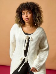 Roman White Curve Bow Detail Knit Cardigan - Image 3 of 9