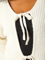 Roman White Curve Bow Detail Knit Cardigan - Image 9 of 9