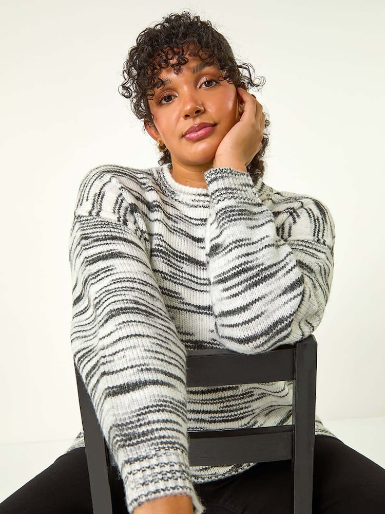 Roman Black Curve Broken Stripe Knit Jumper - Image 1 of 5
