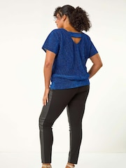Blue - Roman Curve Metallic Plisse Banded Top - Image 4 of 6
