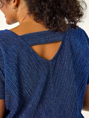 Blue - Roman Curve Metallic Plisse Banded Top - Image 6 of 6