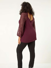 Roman Purple Curve Metallic Mesh Sleeve Top - Image 3 of 5
