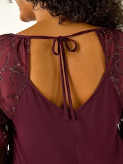 Roman Purple Curve Metallic Mesh Sleeve Top - Image 5 of 5