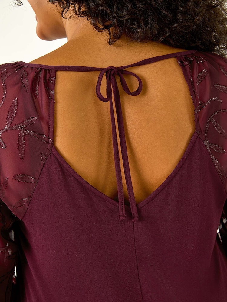 Roman Purple Curve Metallic Mesh Sleeve Top - Image 5 of 5