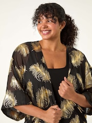 Roman Metallic Curve Woven Foil Print Kimono - Image 3 of 7