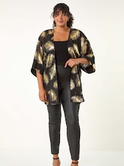 Roman Metallic Curve Woven Foil Print Kimono - Image 4 of 7