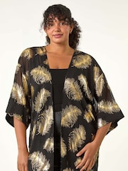 Roman Metallic Curve Woven Foil Print Kimono - Image 6 of 7