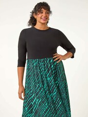 Roman Green Curve Constrast Skirt Stretch Dress - Image 1 of 5