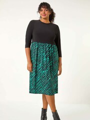 Roman Green Curve Constrast Skirt Stretch Dress - Image 2 of 5