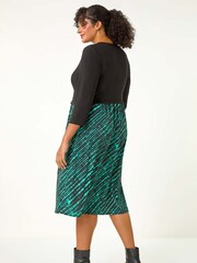 Roman Green Curve Constrast Skirt Stretch Dress - Image 3 of 5