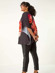 Roman Red Curve Floral Overlay Top - Image 3 of 5