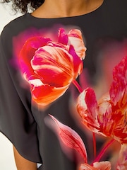 Roman Red Curve Floral Overlay Top - Image 5 of 5