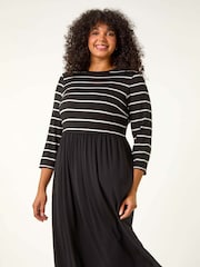 Roman Black Curve Contrast Stripe Stretch Dress - Image 1 of 6