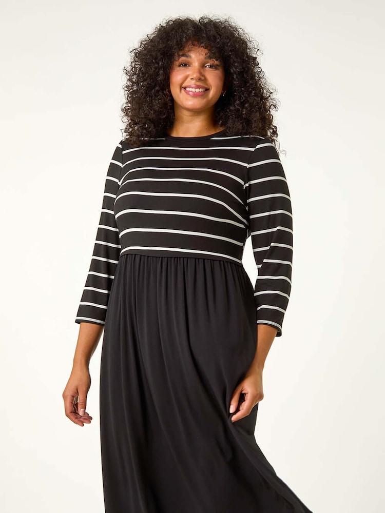 Roman Black Curve Contrast Stripe Stretch Dress - Image 1 of 6