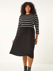 Roman Black Curve Contrast Stripe Stretch Dress - Image 3 of 6