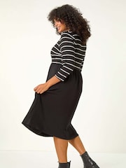 Roman Black Curve Contrast Stripe Stretch Dress - Image 4 of 6