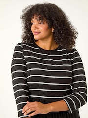 Roman Black Curve Contrast Stripe Stretch Dress - Image 5 of 6