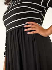 Roman Black Curve Contrast Stripe Stretch Dress - Image 6 of 6