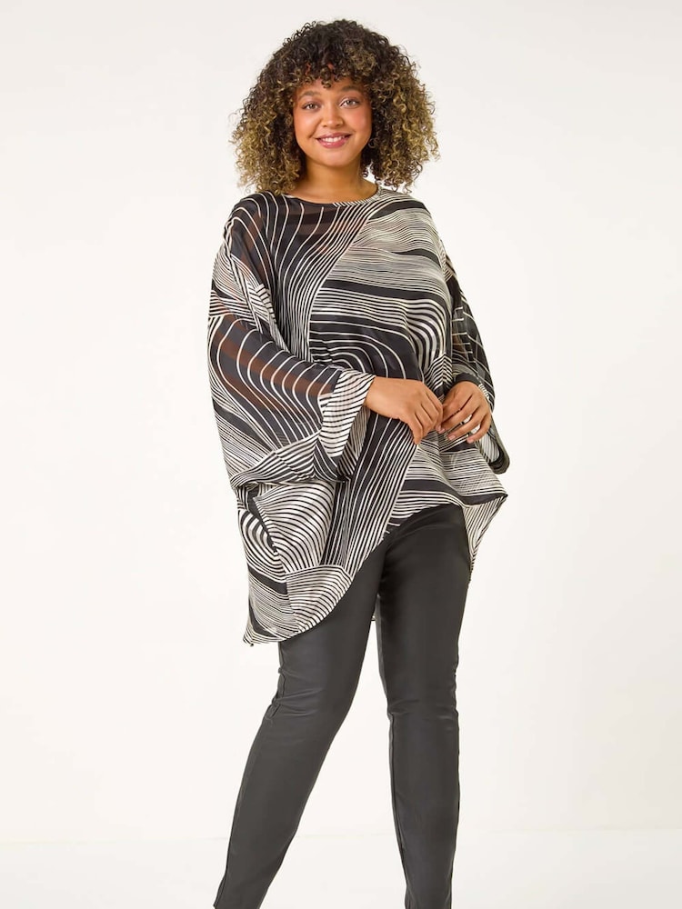 Roman Black Curve Mono Wave Print Woven Top - Image 2 of 5