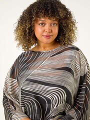 Roman Black Curve Mono Wave Print Woven Top - Image 4 of 5