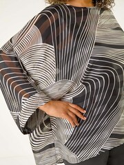 Roman Black Curve Mono Wave Print Woven Top - Image 5 of 5