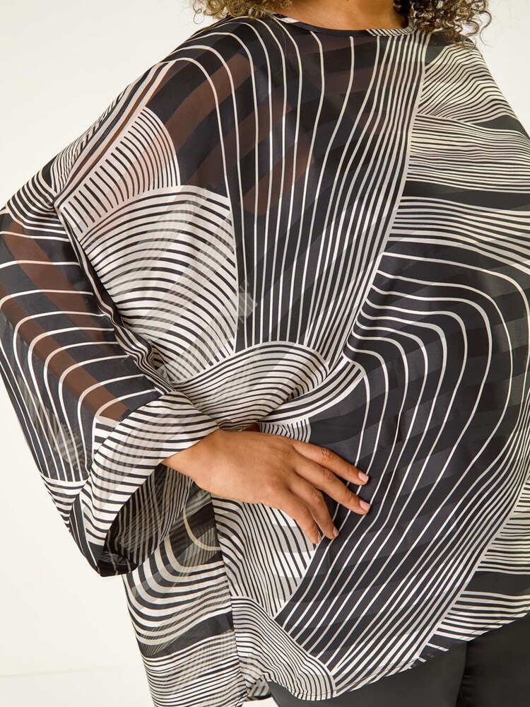 Roman Black Curve Mono Wave Print Woven Top - Image 5 of 5 Roman Black Curve Mono Wave Print Woven Top - Image 5 of 5
