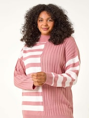 Roman Pink Curve Contrast Stripe High Neck Jumper - Image 4 of 5