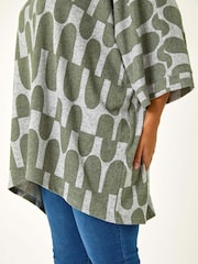 Roman Green Curve Geometric Print Roll Neck Top - Image 4 of 4