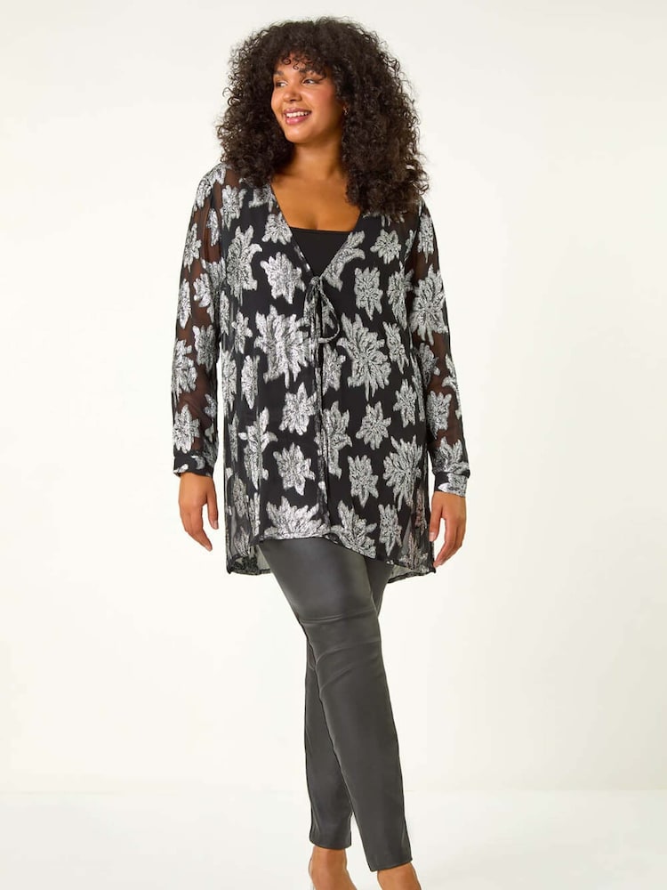 Roman Metallic Curve Tie Front Metallic Top - Image 2 of 5