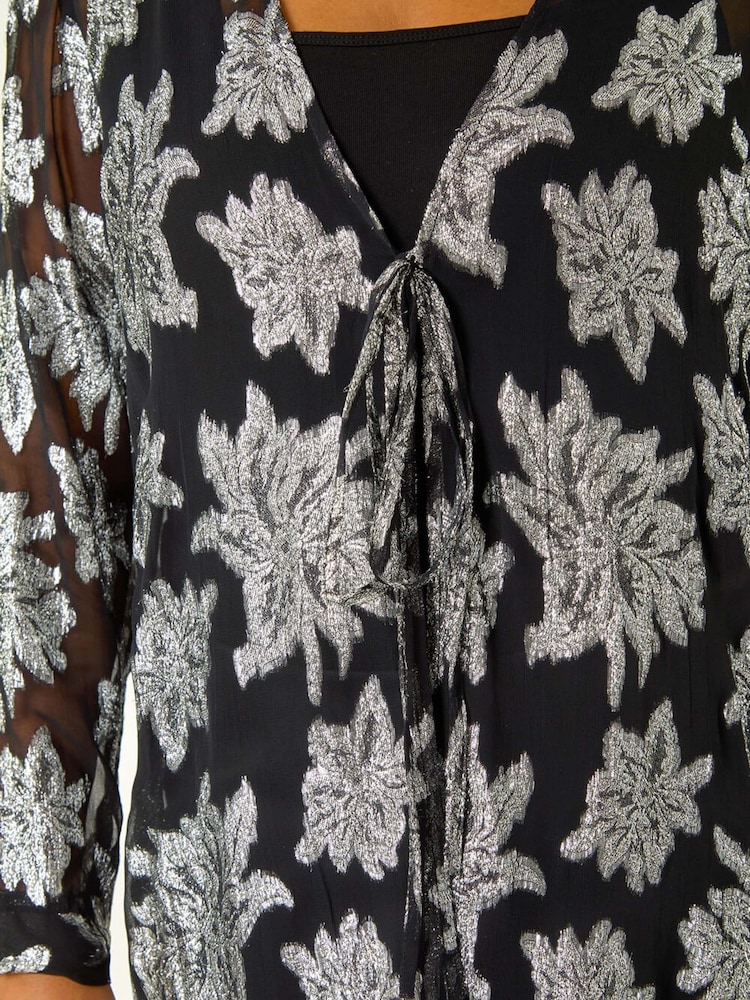 Roman Metallic Curve Tie Front Metallic Top - Image 5 of 5
