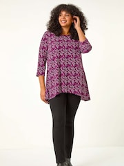 Roman Purple Curve Textured Floral Print Tunic - Image 2 of 5