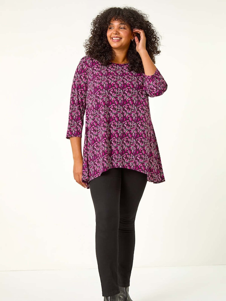 Roman Purple Curve Textured Floral Print Tunic - Image 2 of 5