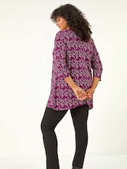 Roman Purple Curve Textured Floral Print Tunic - Image 3 of 5