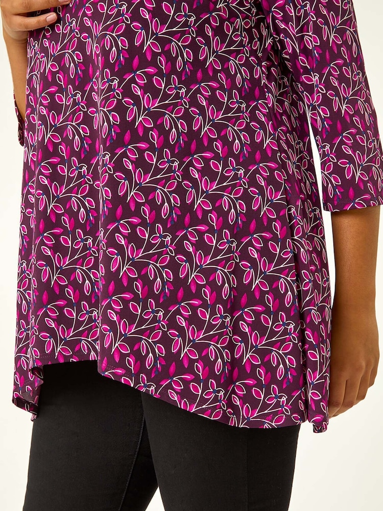 Roman Purple Curve Textured Floral Print Tunic - Image 5 of 5
