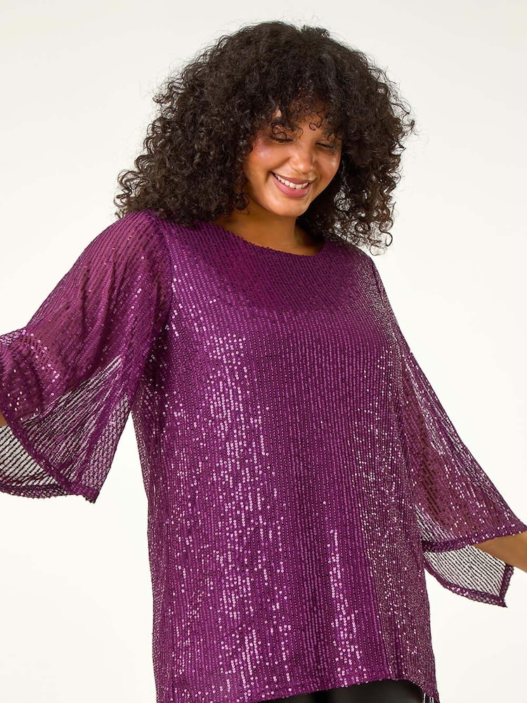 Morado - Top de manga transparente con lentejuelas Curve de Roman - Imagen 1 de 5 Morado - Top de manga transparente con lentejuelas Curve de Roman - Imagen 1 de 5