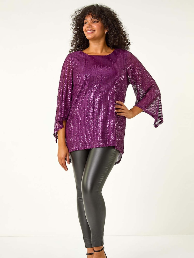 Morado - Top de manga transparente con lentejuelas Curve de Roman - Imagen 2 de 5 Morado - Top de manga transparente con lentejuelas Curve de Roman - Imagen 2 de 5