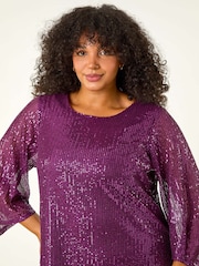 Morado - Top de manga transparente con lentejuelas Curve de Roman - Imagen 4 de 5