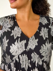 Roman Metallic Curve V-Neck Print Tiered Midi Dress - Image 6 of 6