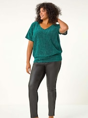 Green - Roman Curve Metallic Plisse Banded Top - Image 2 of 5