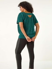 Green - Roman Curve Metallic Plisse Banded Top - Image 3 of 5