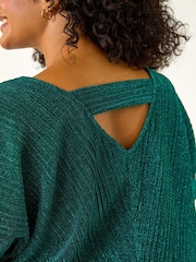 Green - Roman Curve Metallic Plisse Banded Top - Image 5 of 5