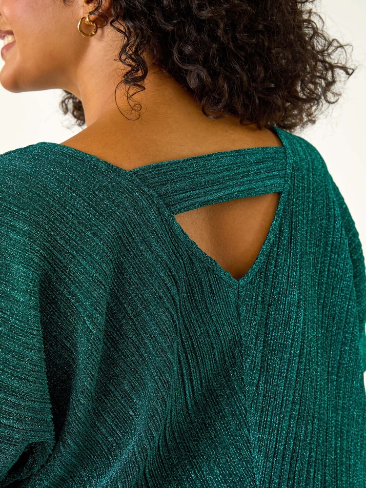 Green - Roman Curve Metallic Plisse Banded Top - Image 5 of 5