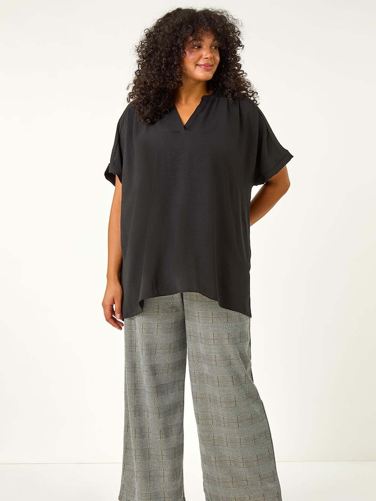 Roman Grey Curve Checked Elastic Waist Wide Leg Trousers - Image 2 of 5