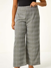 Roman Grey Curve Checked Elastic Waist Wide Leg Trousers - Image 4 of 5