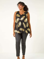 Roman Metallic Curve Woven Foil Print Vest Top - Image 5 of 8