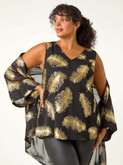 Roman Metallic Curve Woven Foil Print Vest Top - Image 7 of 8