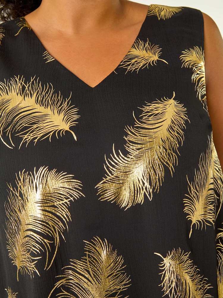 Roman Metallic Curve Woven Foil Print Vest Top - Image 8 of 8