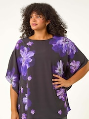 Roman Purple Curve Floral Overlay Top - Image 1 of 5