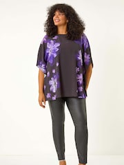 Roman Purple Curve Floral Overlay Top - Image 2 of 5