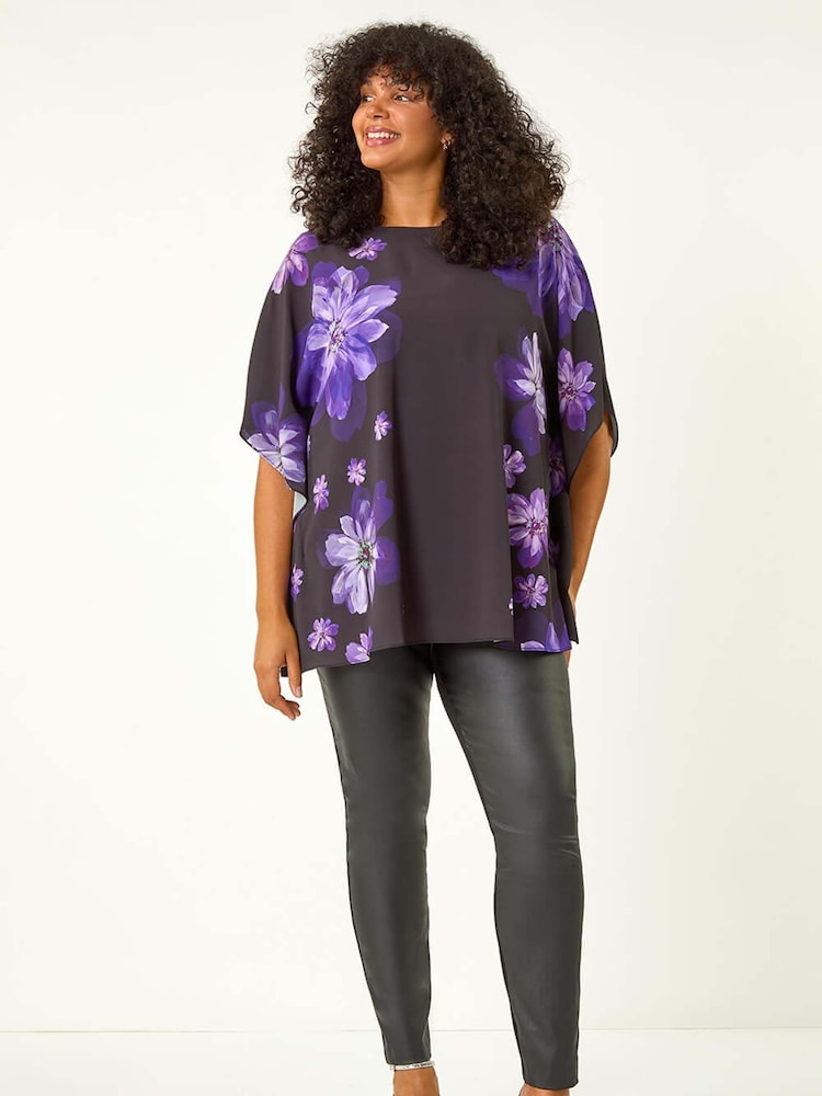 Roman Purple Curve Floral Overlay Top - Image 2 of 5